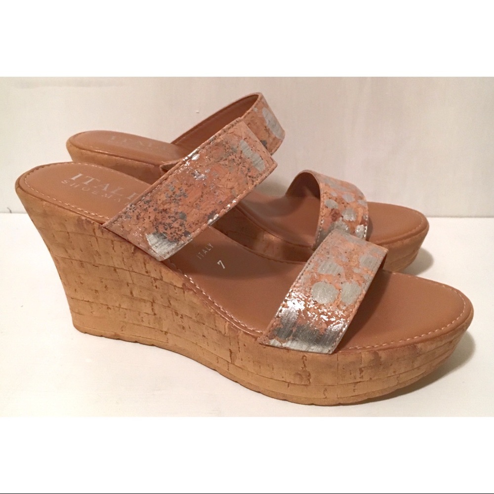 Nordstrom Italian Shoemakers metallic cork wedge 7